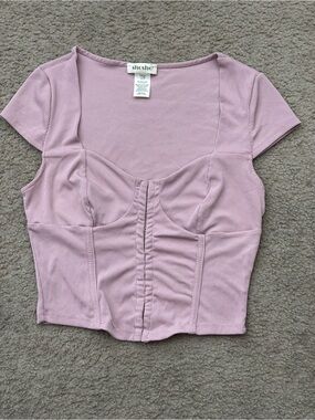 shosho Lilac Ribbed Sweetheart Crop Top